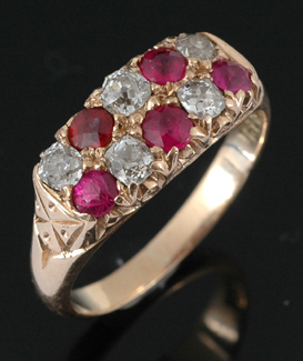 Appraisal: An Antique diamond and ruby ring Circa The double row