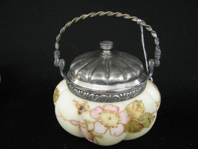 Appraisal: Smith Brothers Art Glass Sweetmeat Covered Dish handpainted floral gold