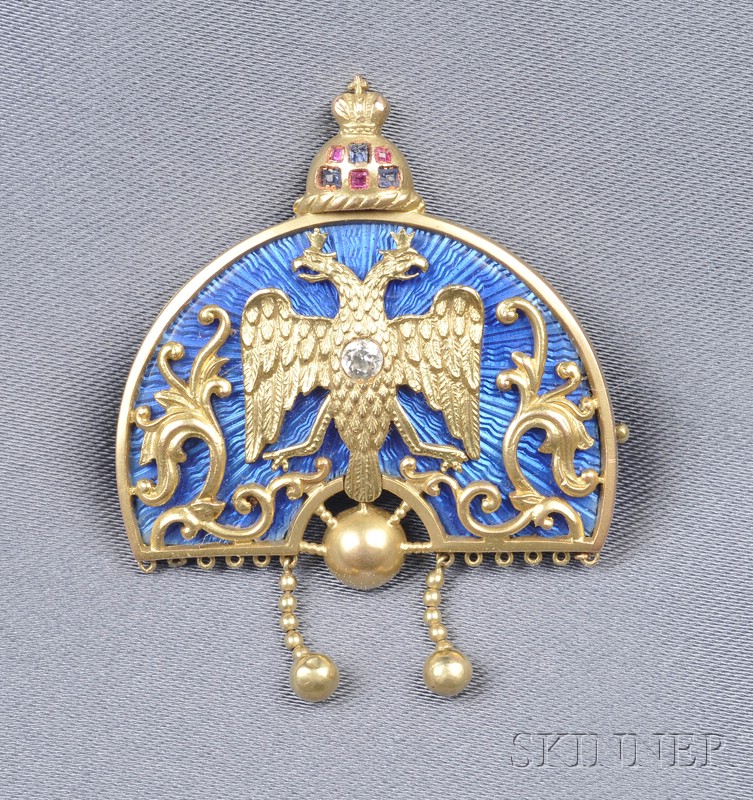 Appraisal: Antique kt Gold Enamel and Diamond Brooch H E Morozov