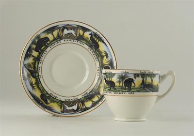 Appraisal: An English bone china commemorative cup and saucer printed with