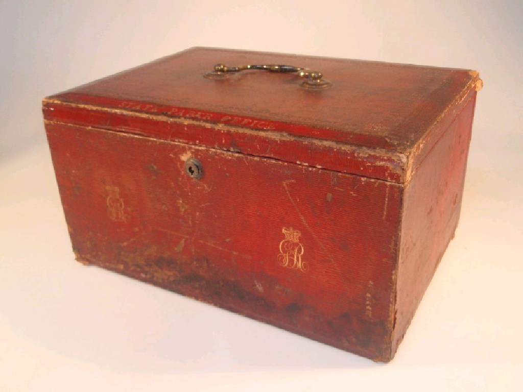 Appraisal: A George V red leather dispatch box with brass carrying