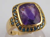 Appraisal: A carat gold amethyst and enhanced blue diamond ring amethyst