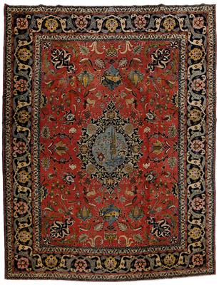 Appraisal: Tabriz rug pale blue central medallion on pale salmon field