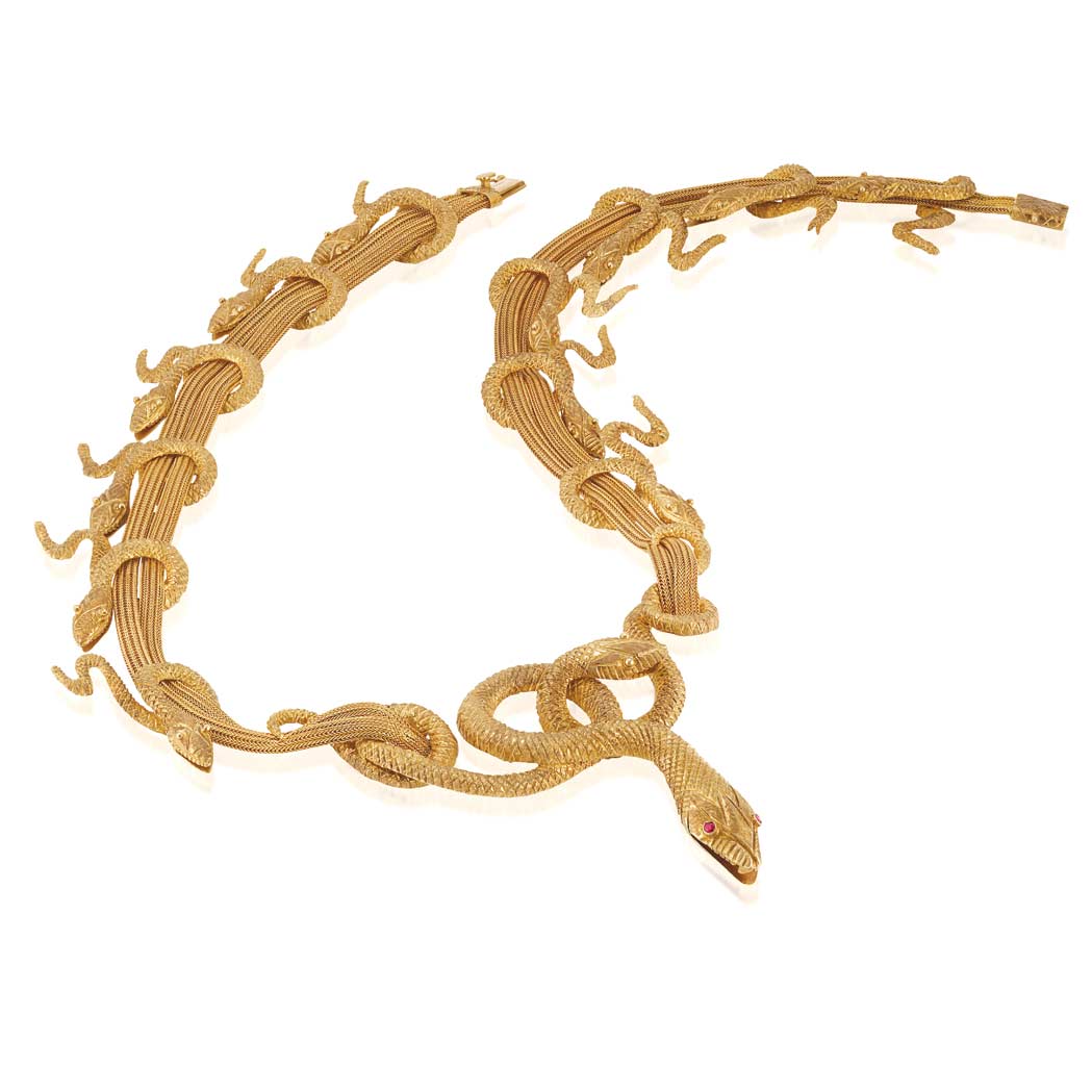 Appraisal: Gold Mesh Serpent Necklace Ilias Lalaounis kt the double strand