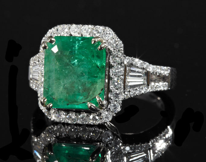 Appraisal: Fourteen-Karat White Gold Emerald and Diamond Lady's Ring featuring a