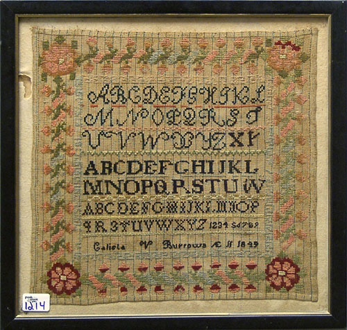 Appraisal: Wool on linen sampler dated wrought by Calista V Burrows