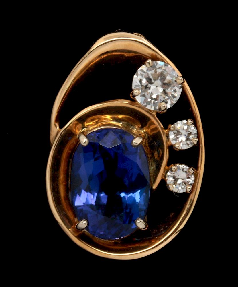 Appraisal: A K GOLD DIAMOND CARAT TANZANITE PENDANT The k yellow