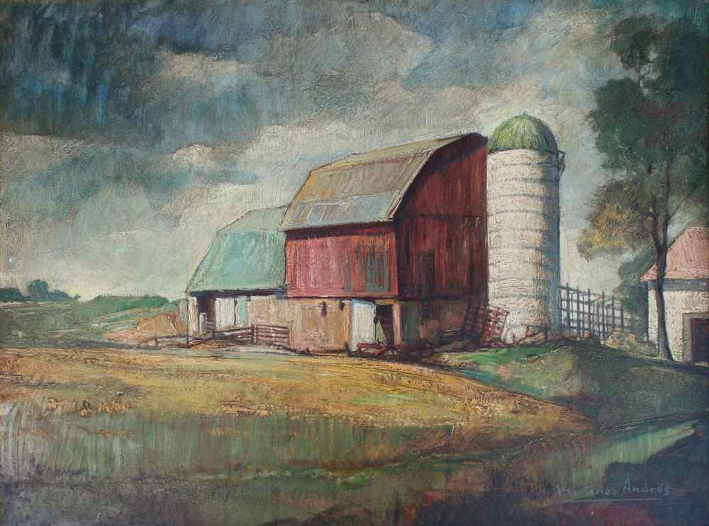 Appraisal: ANDRES Martinez Barnhouse OIL Masonite '' x '' signed framed