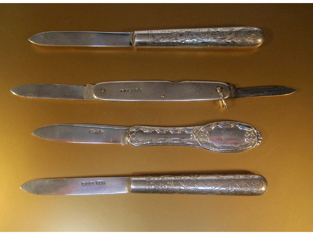 Appraisal: Four silver folding knives dating variously between and