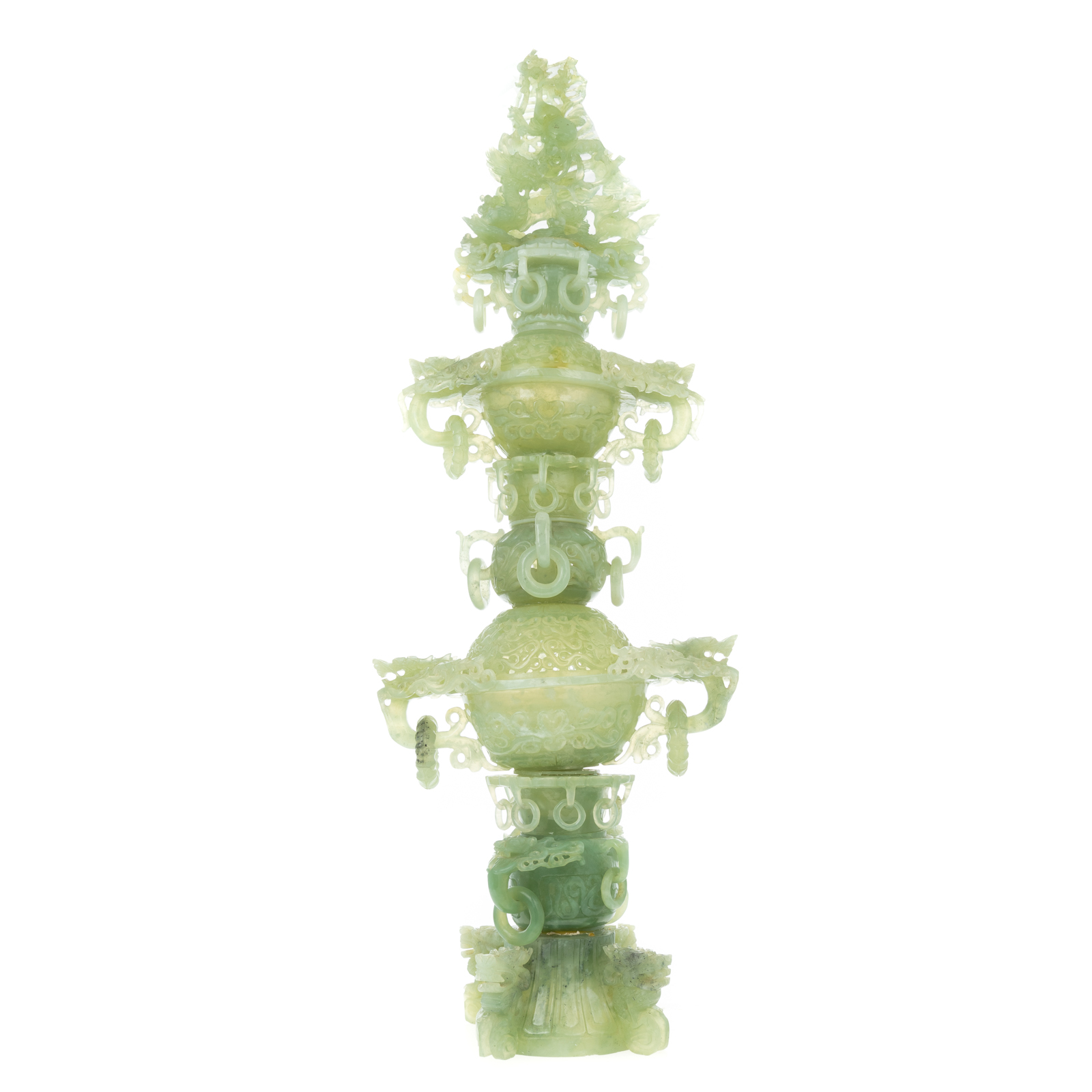 Appraisal: CHINESE CARVED JADE SECTIONAL CENSER Elaborately carved four section jade