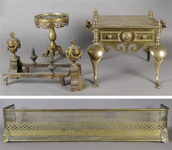 Appraisal: A Collection of Fireplace Accessories Height of trivet inches