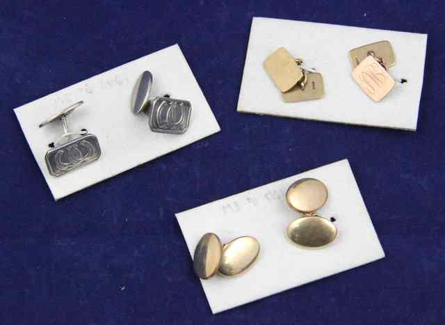 Appraisal: A pair of ct gold cufflinks monogrammed and two other