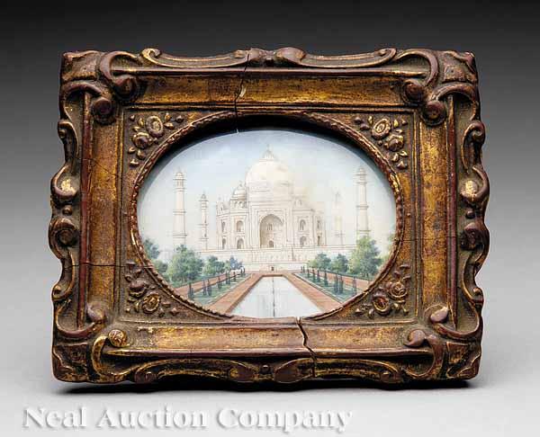 Appraisal: A Miniature Watercolor on Ivory of the Taj Mahal mid-