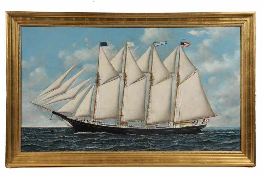 Appraisal: OOB - Ships Portrait of Four-Mast Schooner 'Adelaide Barbour' by