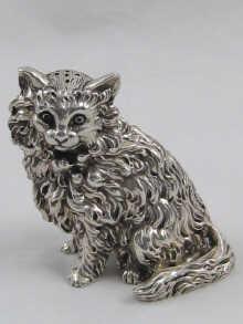 Appraisal: A silver pepper in the form of a Persian cat