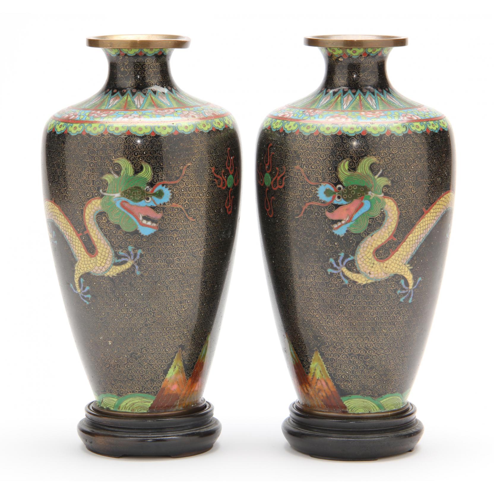 Appraisal: Pair of Vintage Chinese Cloisonne Vases each with two dragons