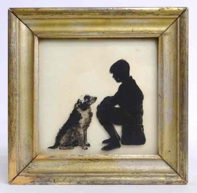 Appraisal: C 's reverse painting boy and dog As found