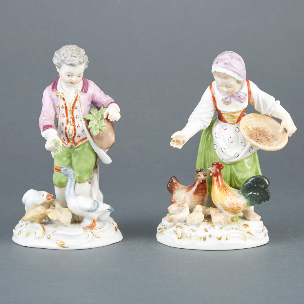 Appraisal: Two Meissen Porcelain Figures Comprising a boy feeding geese and