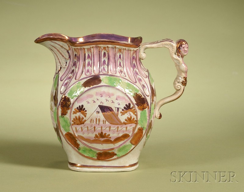 Appraisal: Sunderland Pink Lustre House Pattern Jug England early th century