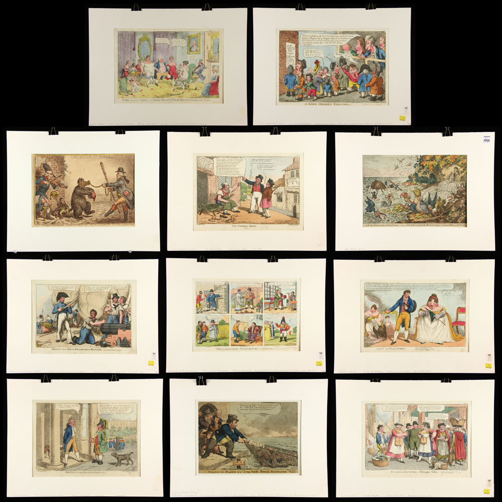 Appraisal: - Early th C Hand Colored Etchings Lot of early