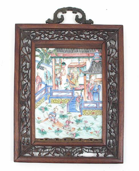 Appraisal: A Chinese porcelain panel in carved wood frame height in