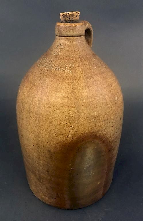 Appraisal: Harrisburg Three Gallon Stoneware Jug Three galloon stoneware jug signed