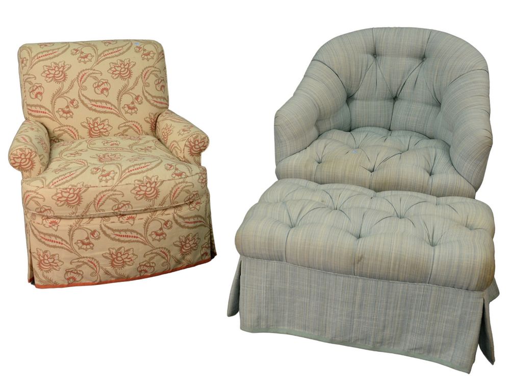 Appraisal: Two Custom Upholstered Club Chairs to include one tufted barrel