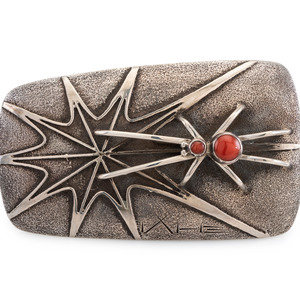 Appraisal: Fidel Bahe Din b Silver and Coral Belt Buckle with