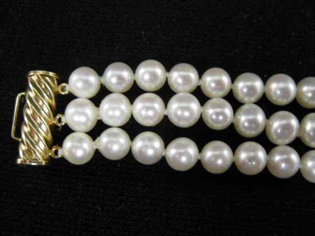 Appraisal: Pearl Bracelet triple strand to mm k yellow gold spacers