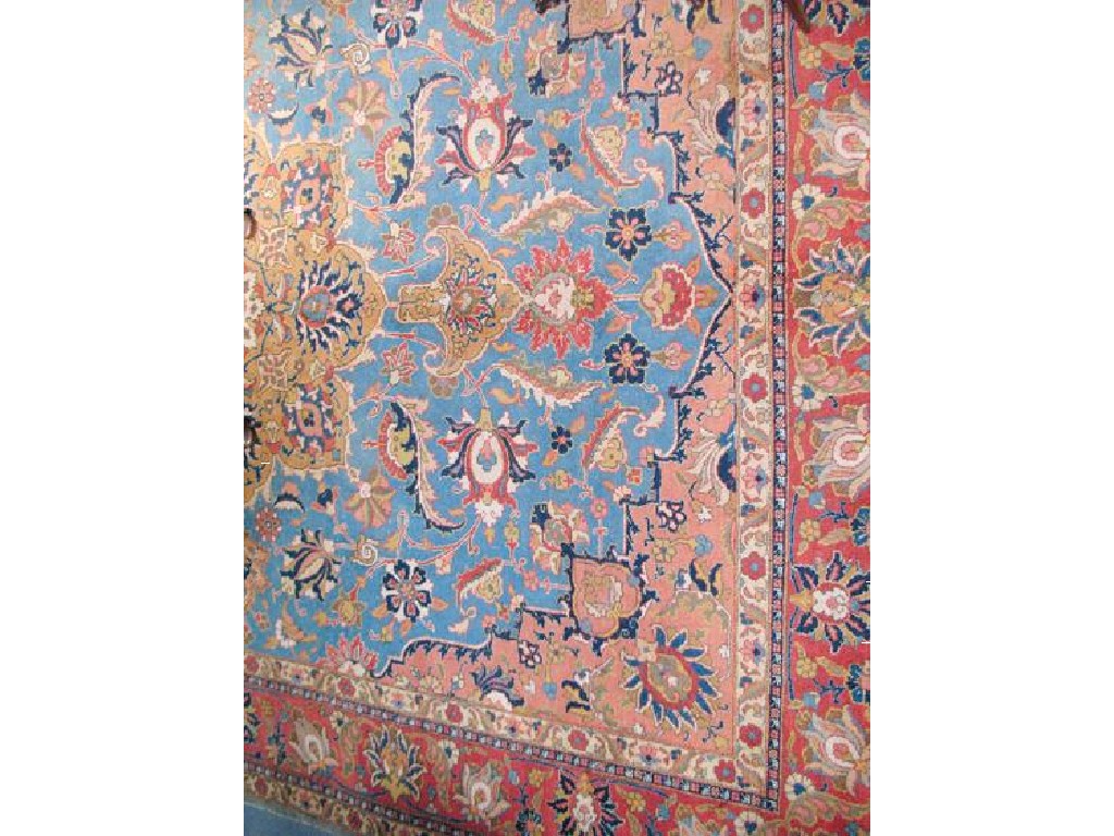 Appraisal: A SMALL PERSIAN CARPET the pale blue ground with a