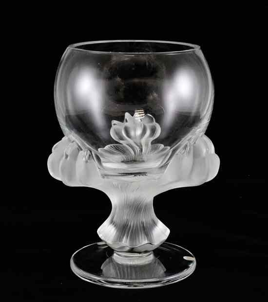 Appraisal: A Lalique goblet shaped vase post-war the globular bowl supported