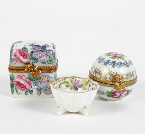 Appraisal: Limoges hand painted boxes and bowl floral box with two