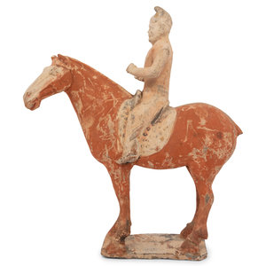 Appraisal: A Chinese Pottery Equestrian Figure Possibly Tang Dynasty - the