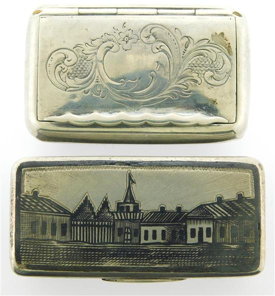 Appraisal: SILVER Two silver snuff boxes with hallmarks first a Russian