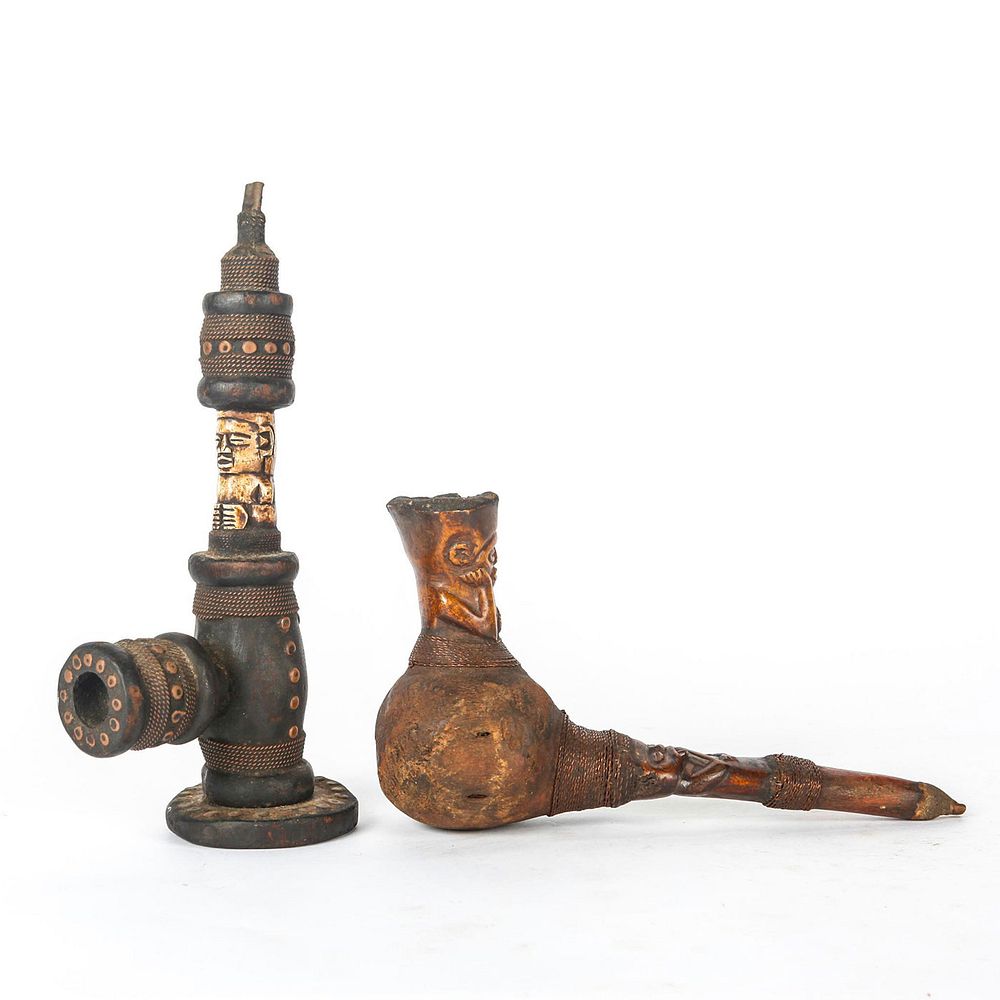 Appraisal: AFRICAN HAND CRAFTED GORD AND WOOD PIPE copper and wood