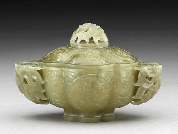 Appraisal: Chinese Works of Art Jade and Hardstone Carvings The censer