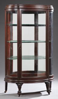 Appraisal: American Carved Mahogany Curved Glass Curio Cabine American Carved Mahogany