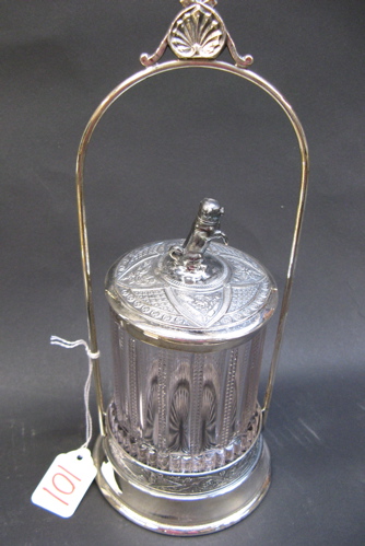 Appraisal: A VICTORIAN SILVER PLATED PICKLE CASTOR having a pattern glass