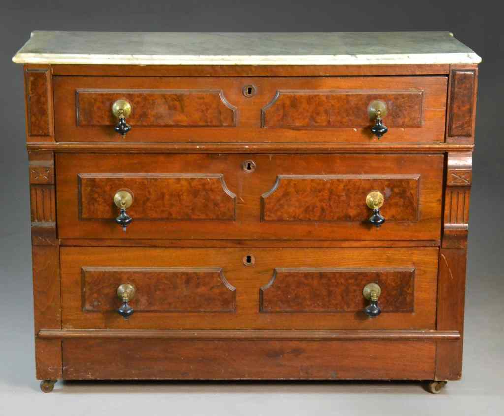 Appraisal: Eastlake Mahogany Dresser with Marble TopWhite marble ogee top over