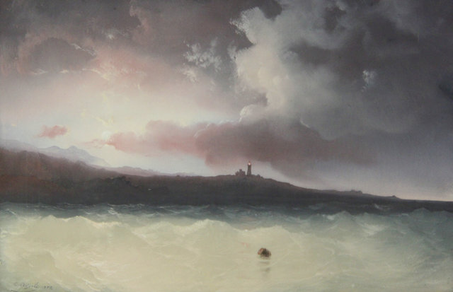 Appraisal: Carlo Bossoli Lighthouse signed and dated pastel cm x cm