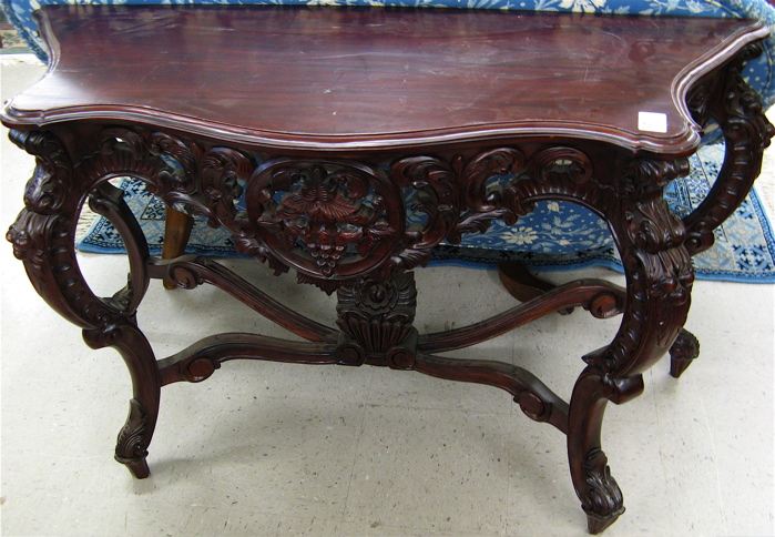 Appraisal: VICTORIAN STYLE MAHOGANY CONSOLE TABLE having a shaped mahogany top