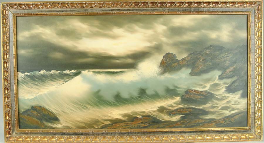 Appraisal: SIGNED American th Century COASTAL SEASCAPE Large oil on canvas