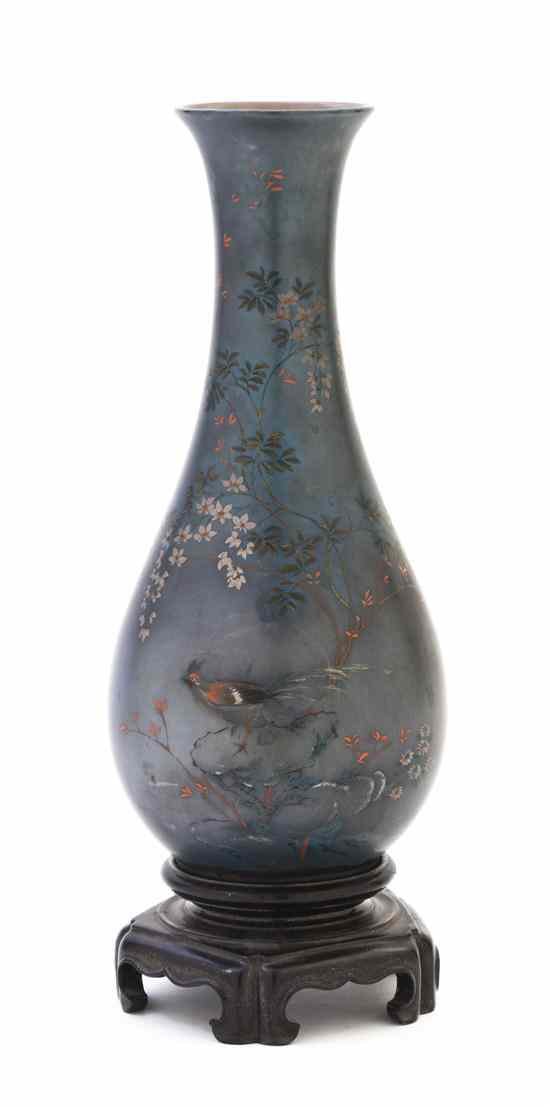 Appraisal: A Chinese Silk and Lacquer Baluster Vase having polychrome decoration