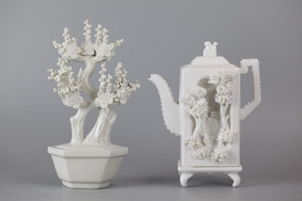 Appraisal: Chinese blanc de chine porcelain wares a porcelain flower tree