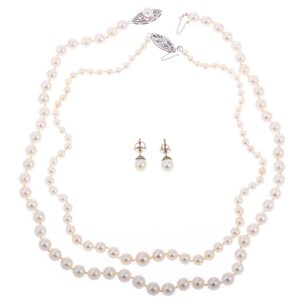 Appraisal: A Collection of Pearl Jewelry in K White Gold K