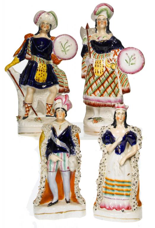 Appraisal: TWO PAIRS OF STAFFORDSHIRE FIGURES OF JOHN PHILIP KEMBLE -