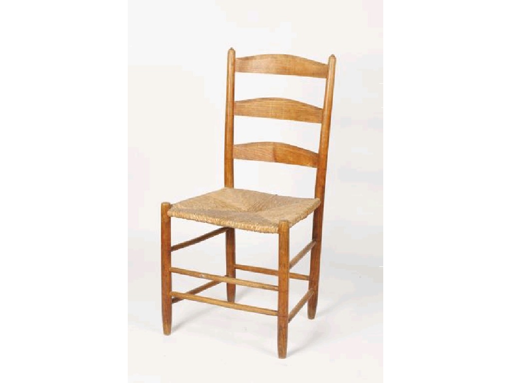 Appraisal: A CLISSETT PATTERN ASH AND RUSH SEATED SIDE CHAIR the