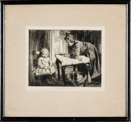 Appraisal: American School Early th C Interior Scene with Mother and