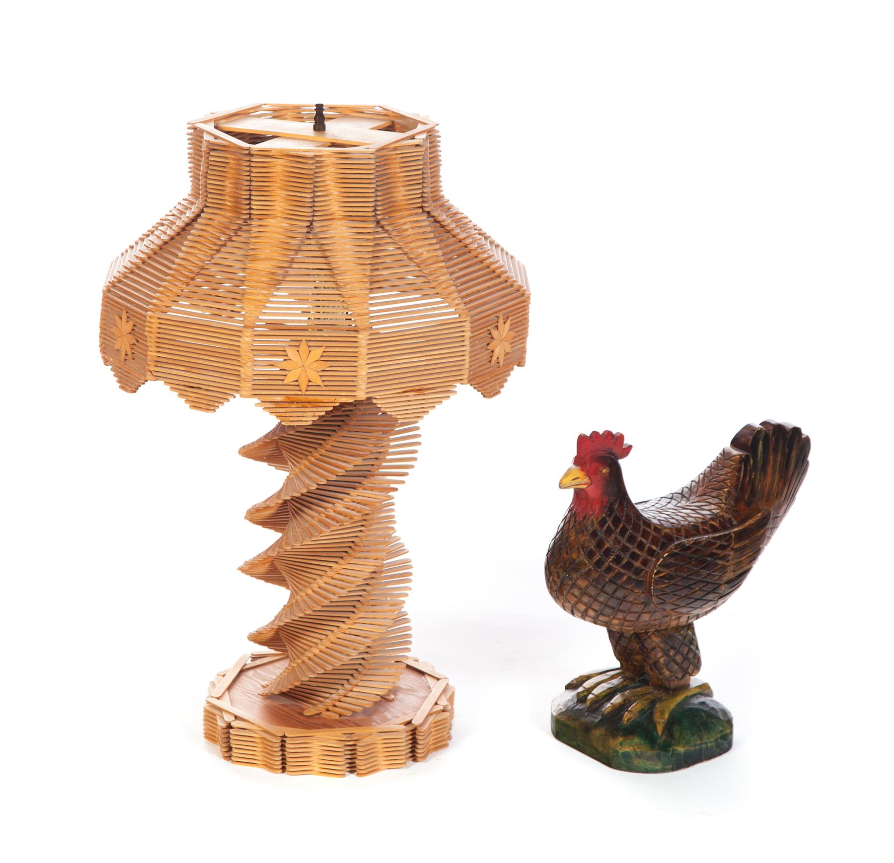 Appraisal: AMERICAN FOLK ART CHICKEN AND LAMP Second half- th century