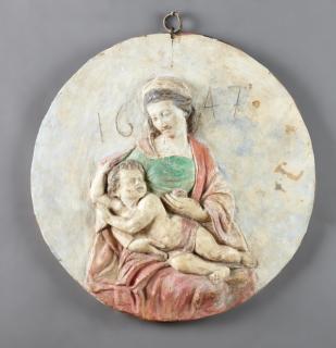 Appraisal: Polychromed Circular Terracotta Relief Medallion of the Madonna and Child